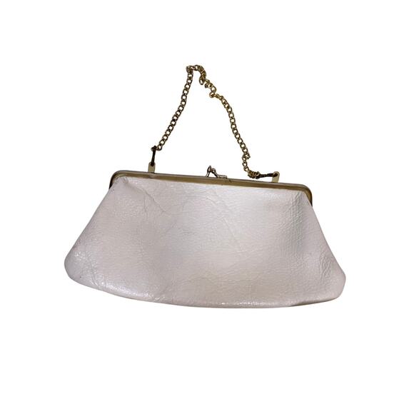 Vintage White Faux Leather Clutch Purse with Chain Strap Evening Bag - Picture 2 of 6
